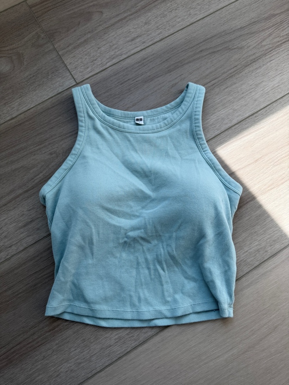 Uniqlo Light Blue Ribbed High-Neck Crop Tank